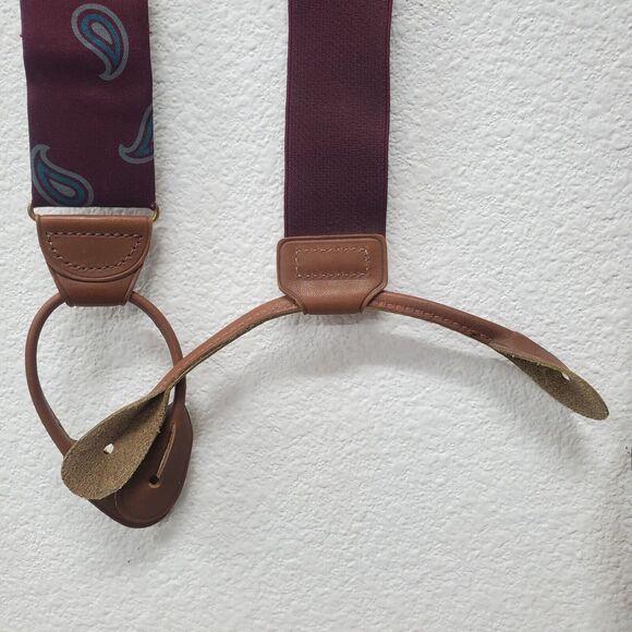 PORTFOLIO  by PERRY ELLIS Red  Maroon Brown Suspenders Braces  Leather - Picture 3 of 5